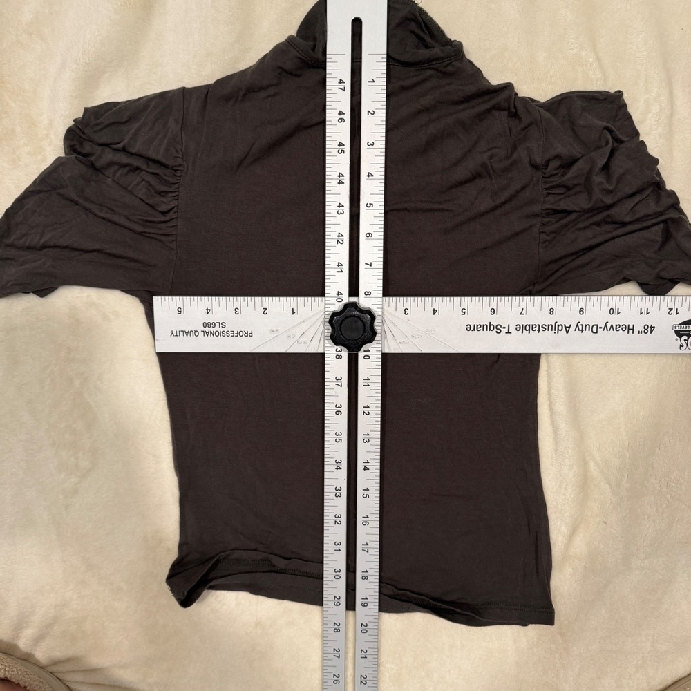 Joe & Elle Olive Brown Ruched Sleeve Top Mock Neck Made in USA - Picture 5 of 5